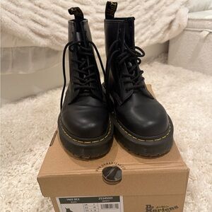 Dr. Martens Black Combat Boots with Yellow Stitching